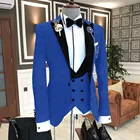 2021 формальный костюм для мужчин 3 предмета в комплекте из жаккардовой ткани королевский синий пиджак на заказ Модный свадебный костюм со смокингом, лацкан с тупым углом; Блейзер, жилет, брюки