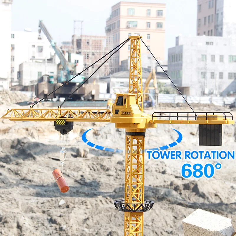New 2021 Upgraded Version Remote Control Construction Crane 6CH 128CM 680 Rotation Lift Model 2.4G RC Tower Toy For Kids | Игрушки и