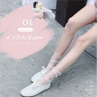 female lolita stockings harajuku breathable stretch sexy lace cute pure color transparent ultra thin mesh pile of womens socks