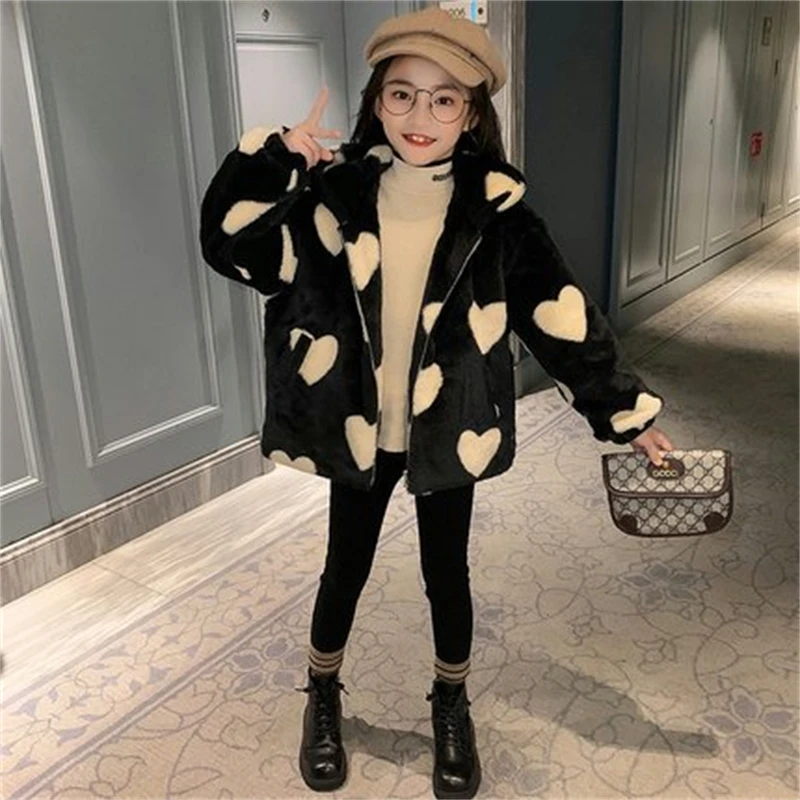 

Girls Coat Jacket Overcoat 2021 Sweetheart Warm Plus Velvet Thicken Winter Cotton Kids Teenagers Cardigan Christmas Gift Childre