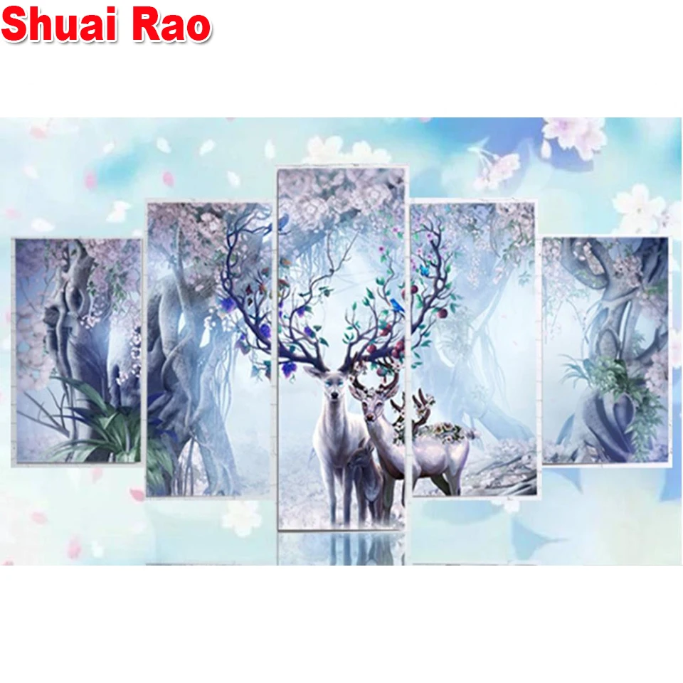 

Полный квадратный/круглый Фэнтезийный олень, семейная фотография, 5 шт., сумка «сделай сам», алмазная вышивка, набор мозаики, домашний декор,