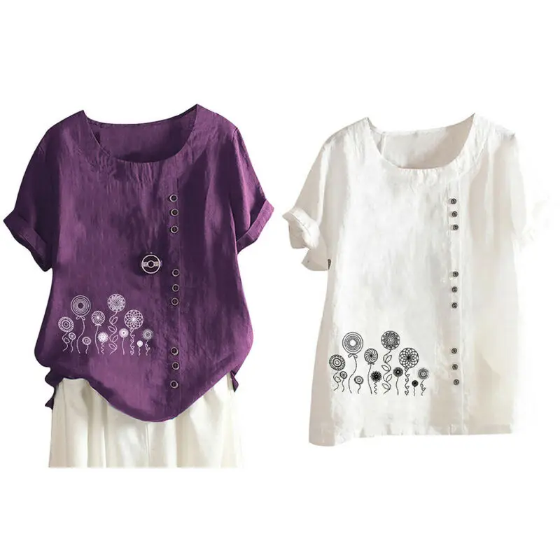 

Women Short Sleeve Baggy T-Shirt Floral Ladies Casual Tee Tops Blouse Summer UK