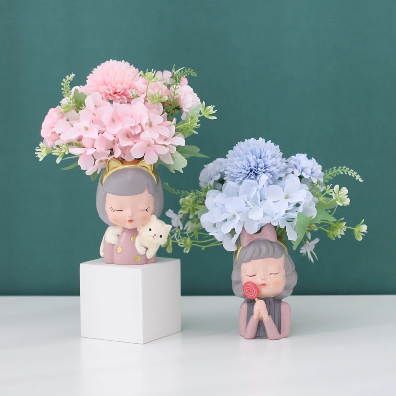 

Home Decor Lovely Resin Ornament Simulation Flower Decoration Creative Bouquet Cartoon Nordic Children's Room Vase New Year Gift