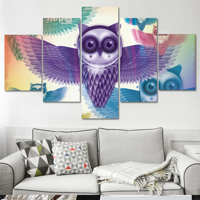 

Modern Canvas Living Room Pictures Painting Wall Artwork 5 pcs Anime owl HD Printed Modular Poster
