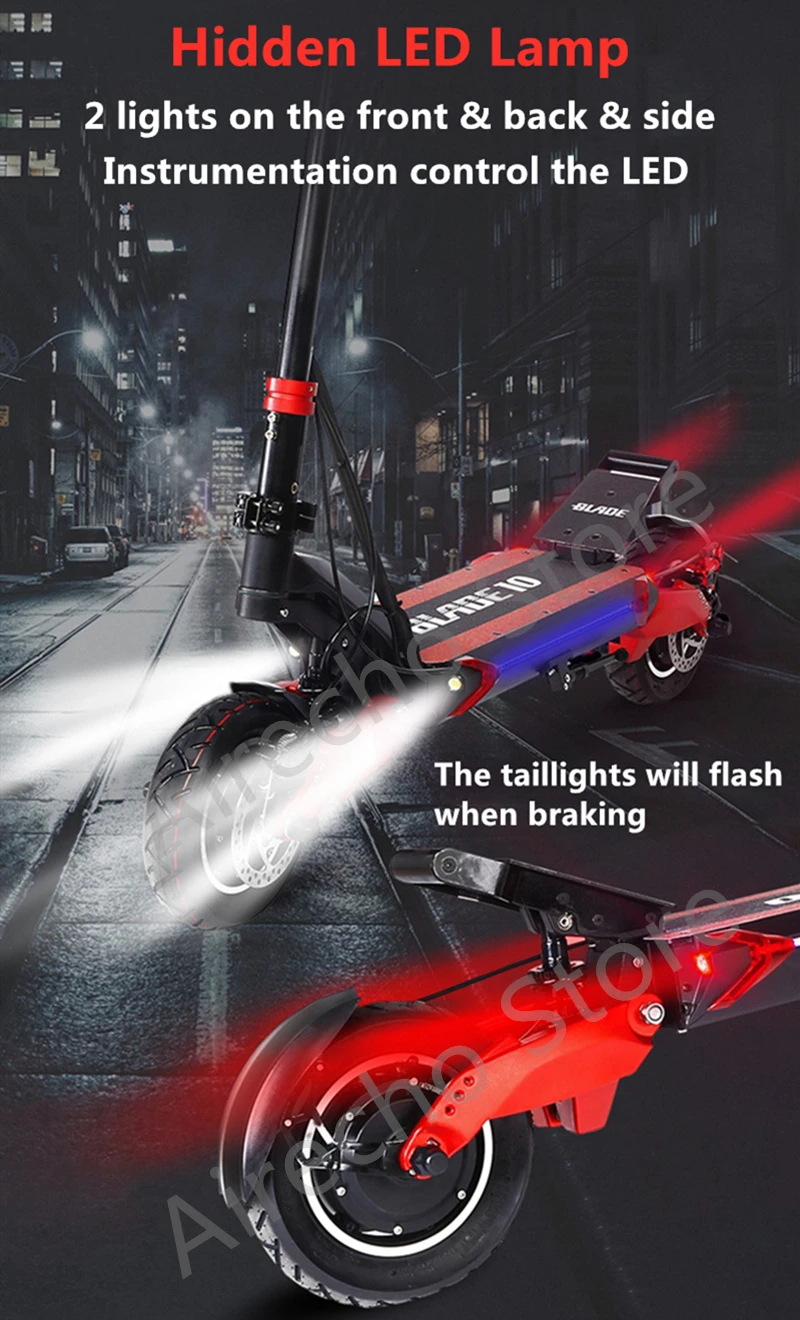 BLADE10X самокат внедорожные Smart Электрический скутер 52V 1000/2000 Вт складной 65 км/ч двойной мотор электрический скейтборд лучше, чем нулевой 10X