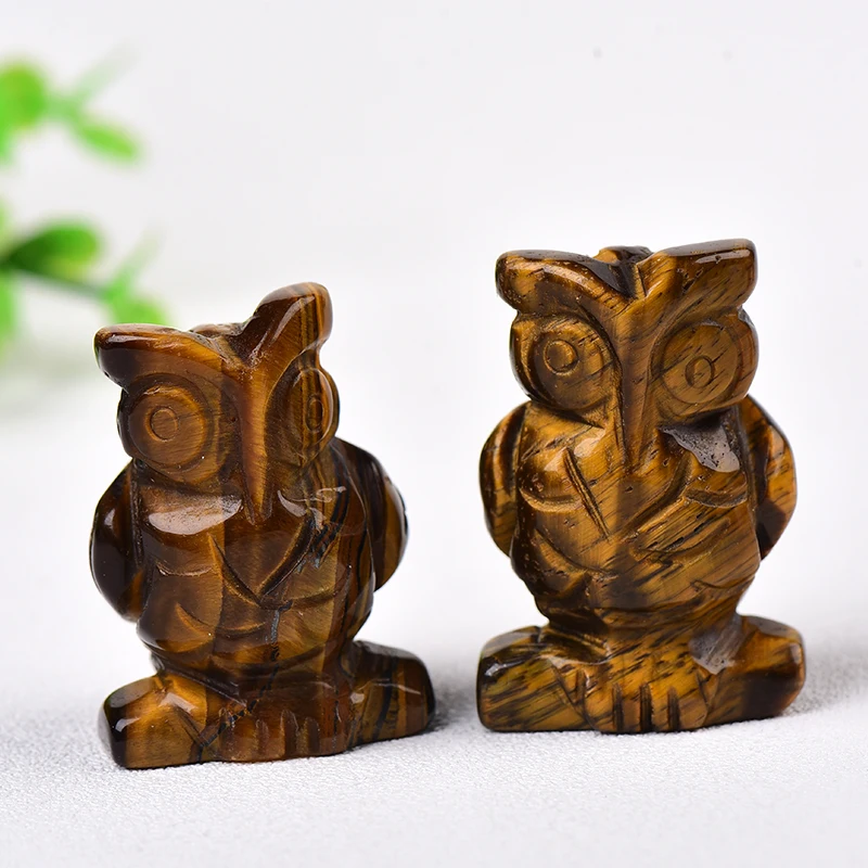

1PC 100% Natural Stone Carved Owl Animal Ornaments Tigers Eye Crystal Stone Crafts Handmade Figurine Home Decor collect DIY Gift