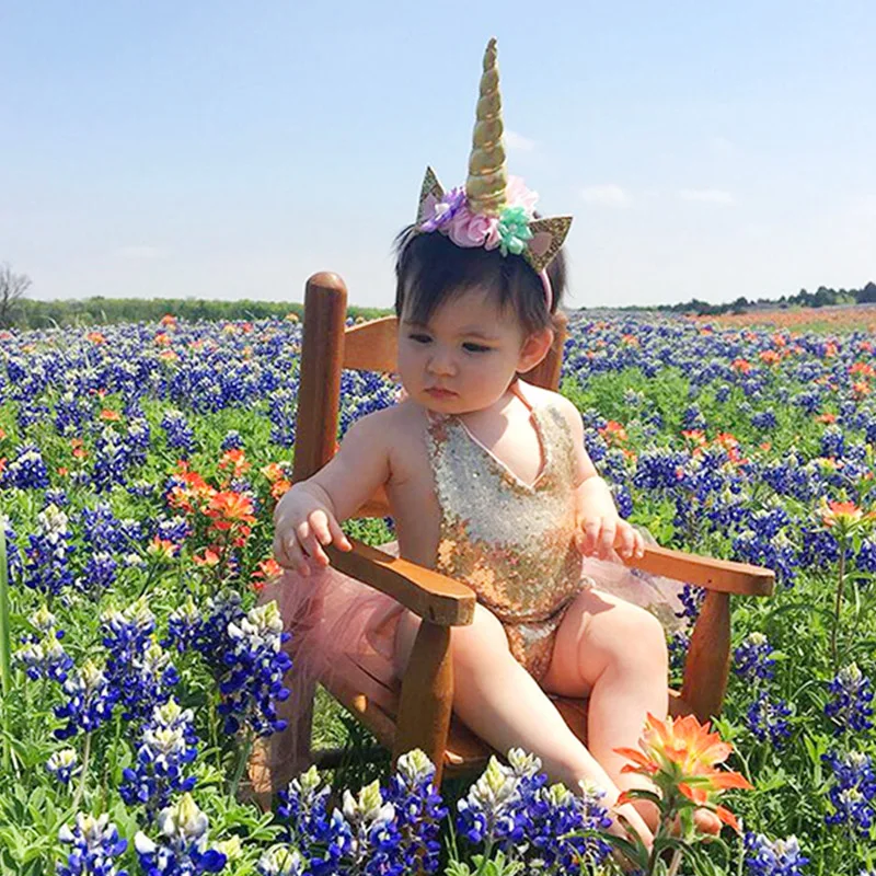 Праздничная повязка принцессы с эластичным цветочным кружевом единорог