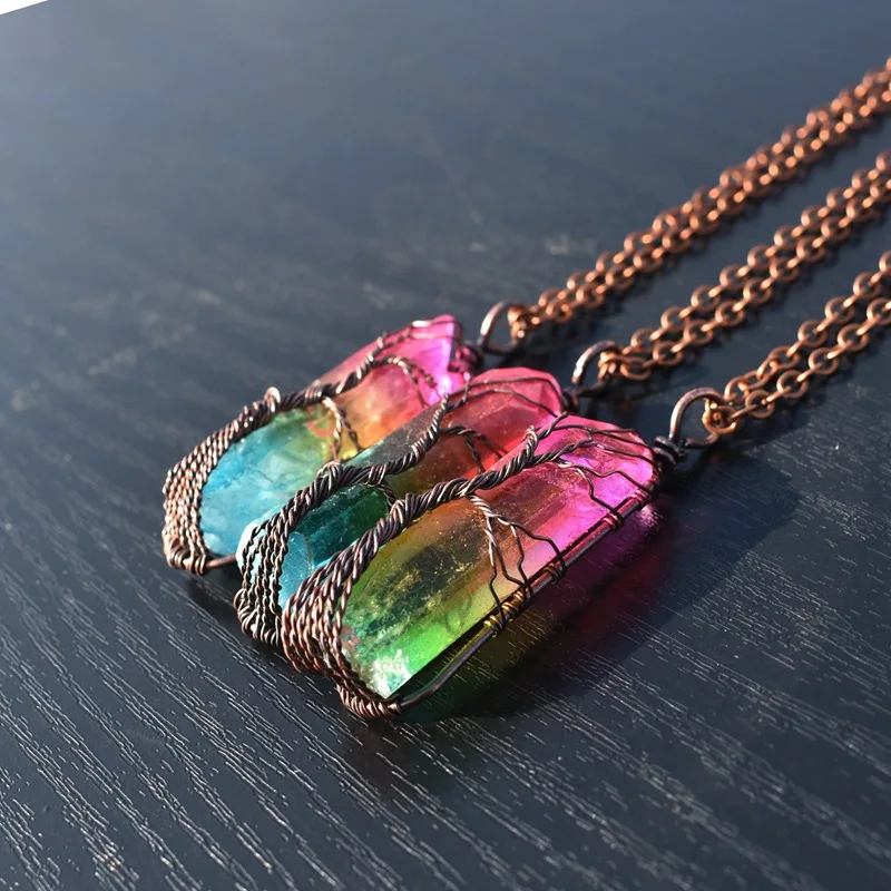 Натуральный сырой руды Кристалл столб Большие Подвески Античная Медная