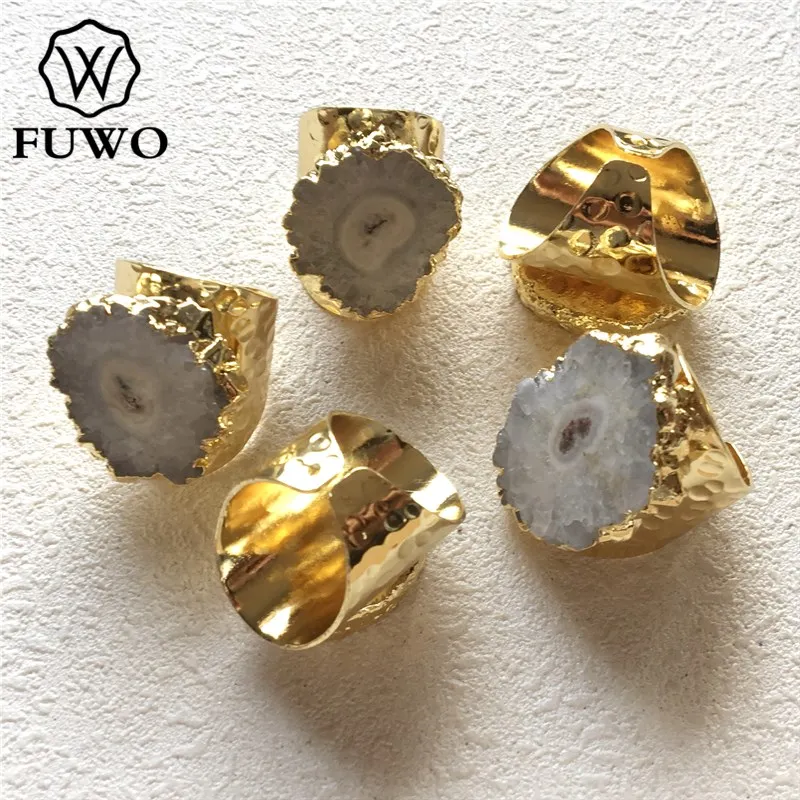 

Женские кварцевые кольца FUWO, золотистого цвета, с кристаллом подсолнуха, 5 шт./лот, RG022