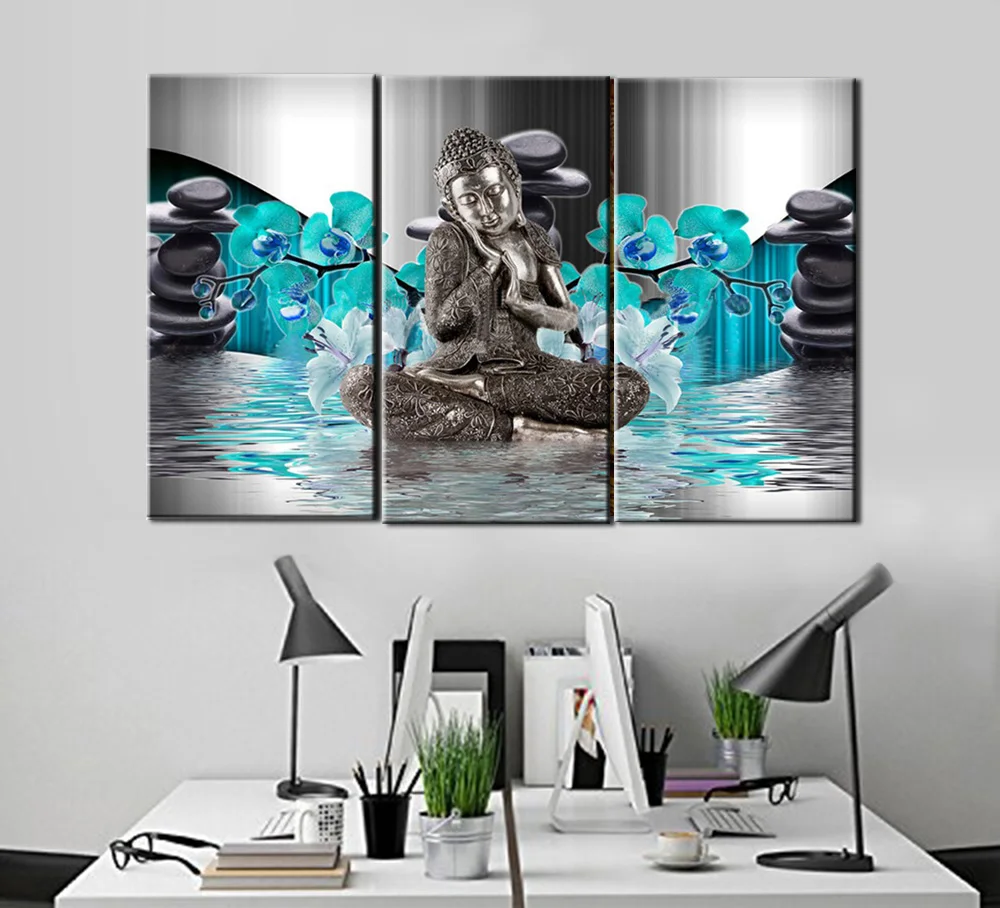 

3 pcs Blue orchid stone buddha religion icon Diamond Embroidery diamond mosaic,diamond painting cross stitch Mural China art
