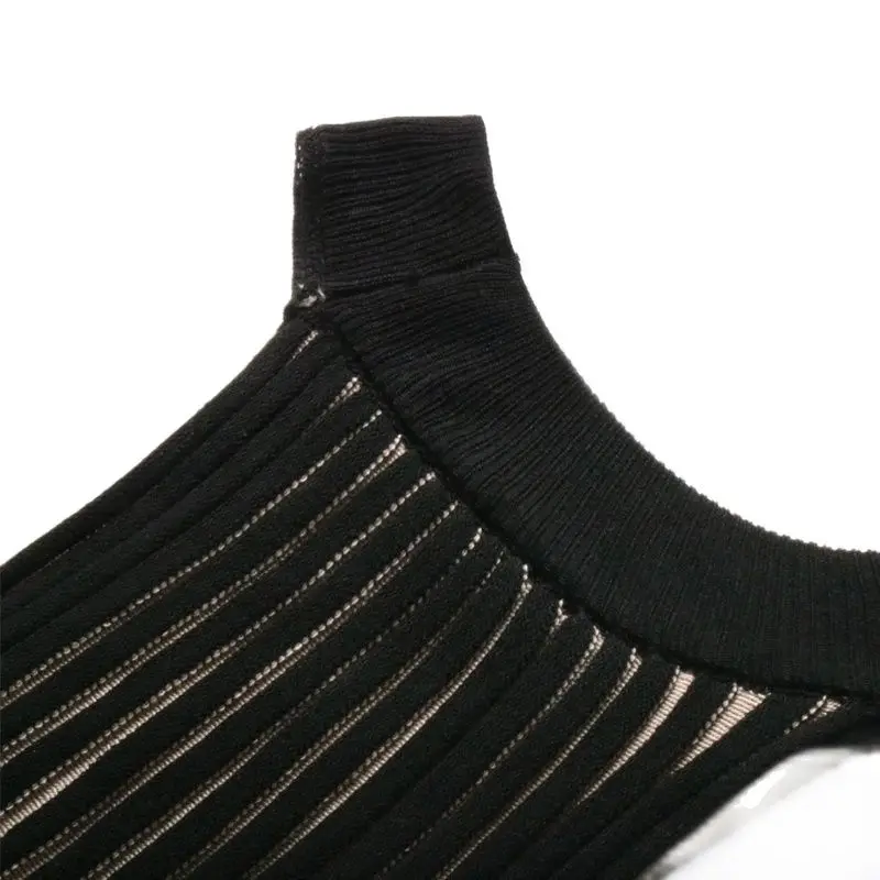 

2021 Fashion New Striped Casual Dresses Black Sexy Party Dress Robe Knitting Vintage Midi Summer Dress Vestido Size S-L