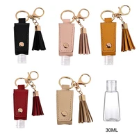 30ml hand sanitizer holder portable empty leakproof plastic travel bottle with tassels pu leather keychain holder carriers