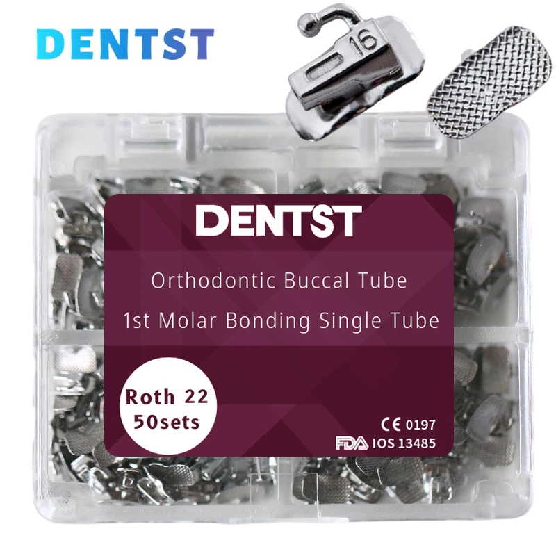 

Dentst Dental Orthodontic 1st 2nd Molar Bondable Buccal Tubes Non-Convertible 0.022 Roth MBT Mesh Base 50Sets/200pcs