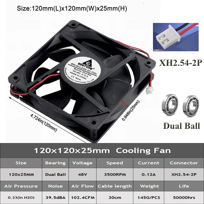 5 шт. Gdstime 12 см 120 мм x 25 12025 0.1A 48 В DC вентилятор охлаждения|120mm cooling fan|cooling fancooling fan 120mm |