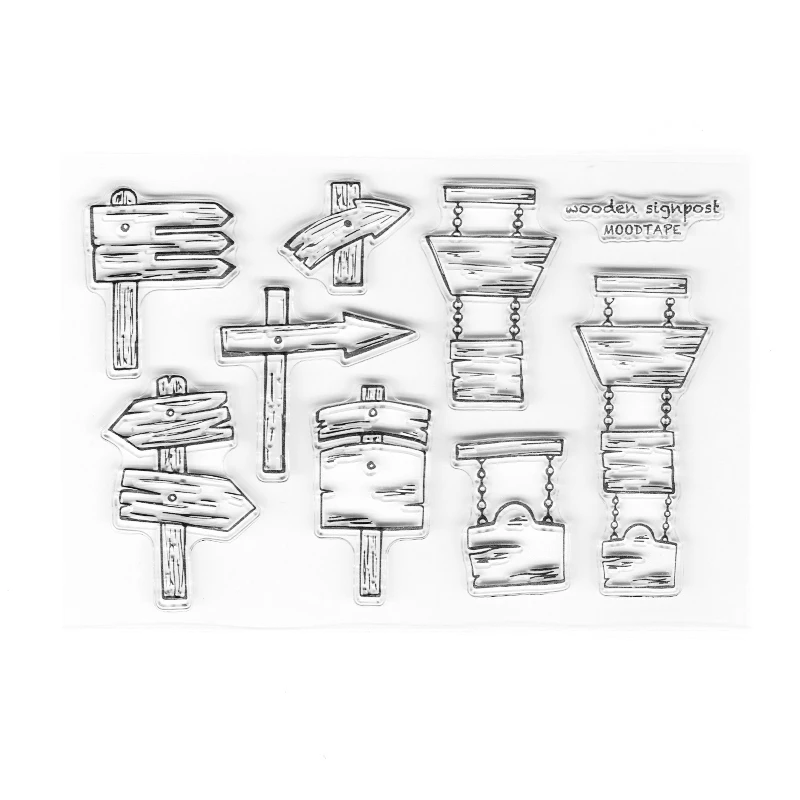 

Wooden Signpost Stamps Blank Clear Arrow Banner Stamps