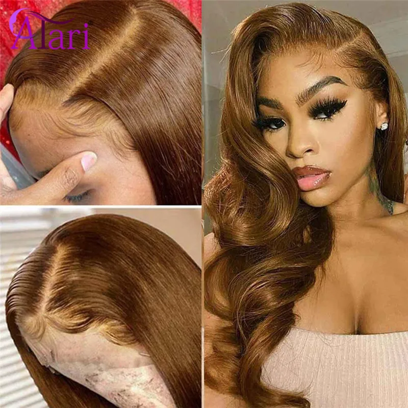 

HD Transparent Lace Frontal Wig Brown Color Human Hair Mongolian Lace Front Wig Body Wave Wigs Pre Plucked with Baby Hair Atari