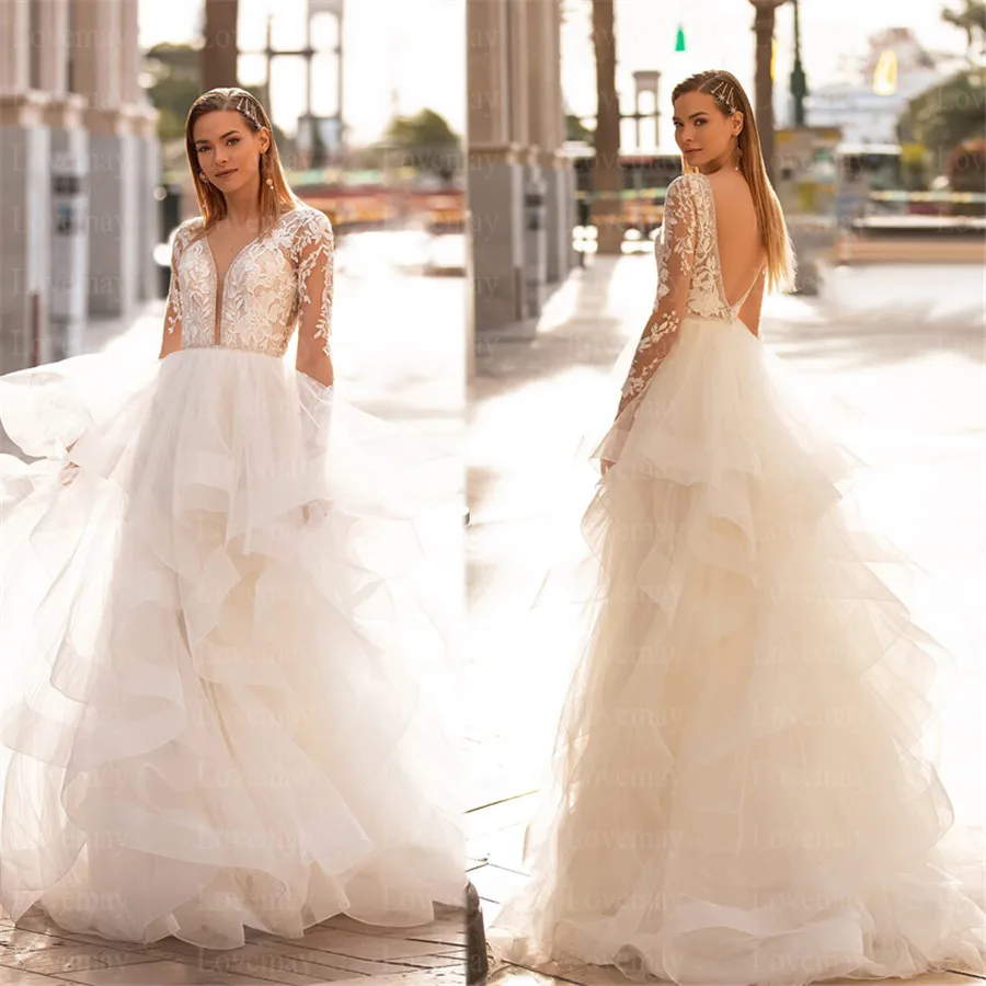 Женское свадебное платье It's yiiya белое кружевное трапециевидной формы с V