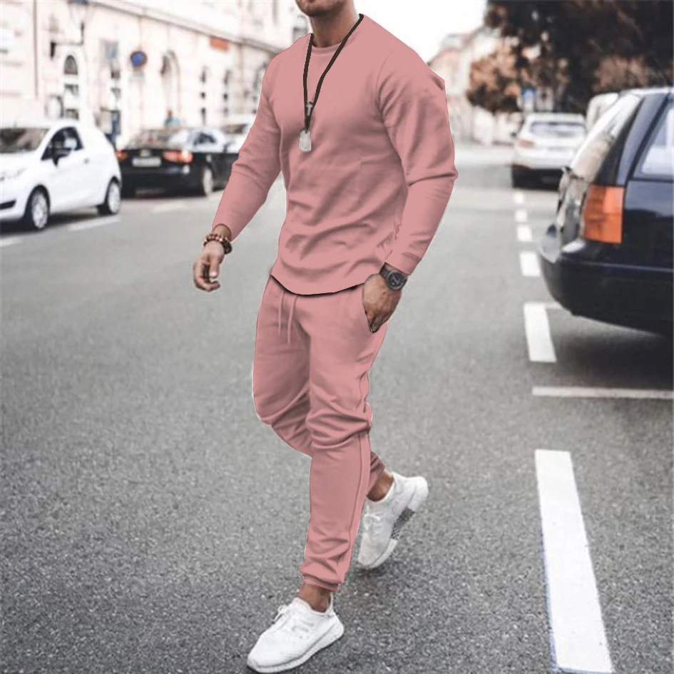 2022 Men's T-Shirt Set Solid Color Long-Sleeved T-Shirt and Trousers Multi-Color Optional Super Large Size Simple Style bauskydd male workwear worker t shirt long sleeves multi pockets extra large size embroidery company logo