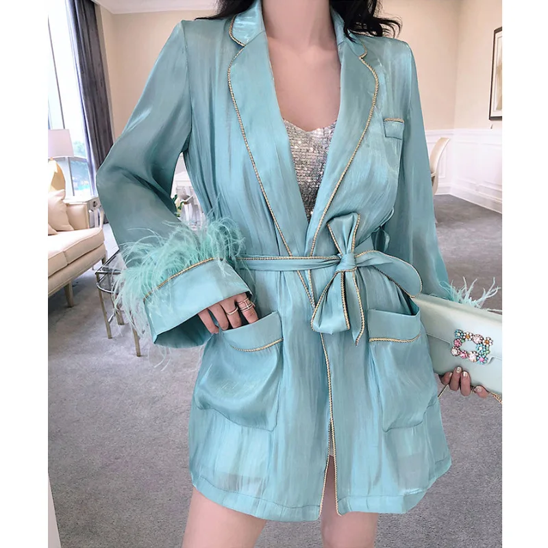 Роскошный светильник зеленое платье с перьями женская элегантная рубашка