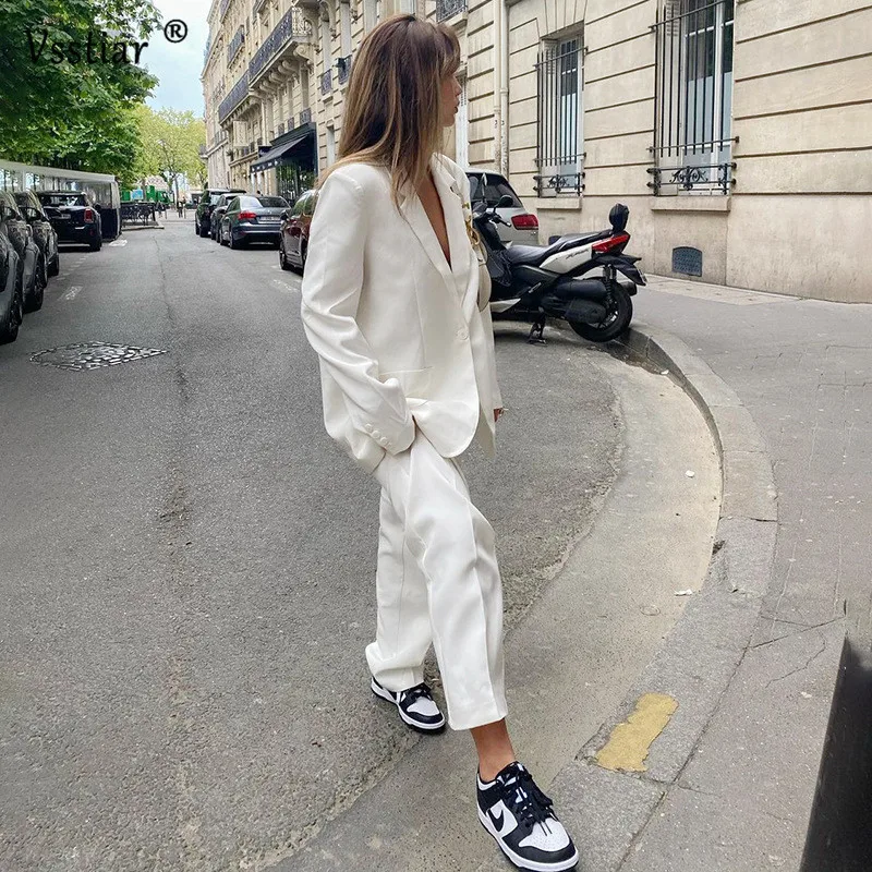 

Vsstiar Elegant Blazer White Long Sleeve Autumn Winter Women Coat New Fashion Single Button Up Casual Blazers Tops Streetwear
