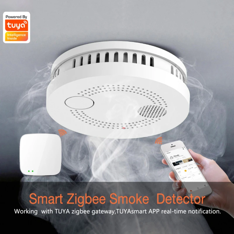 

Смарт-датчик дыма Tuya Zigbee, детектор огня, домашняя охранная система, работает от аккумулятора, с управлением через приложение