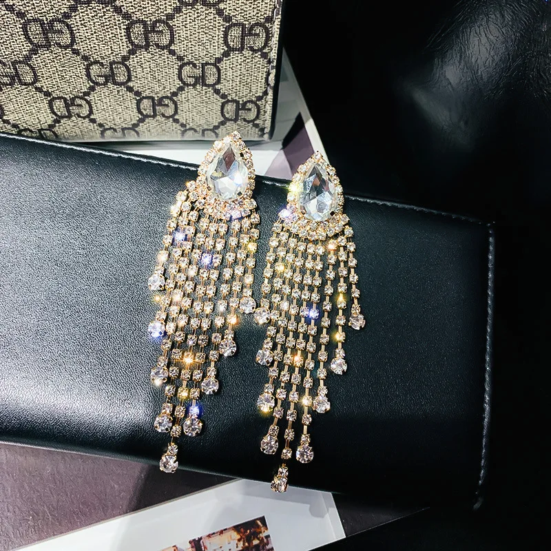 Новое поступление 2019 женские серьги-подвески со стразами крупные длинные серьги