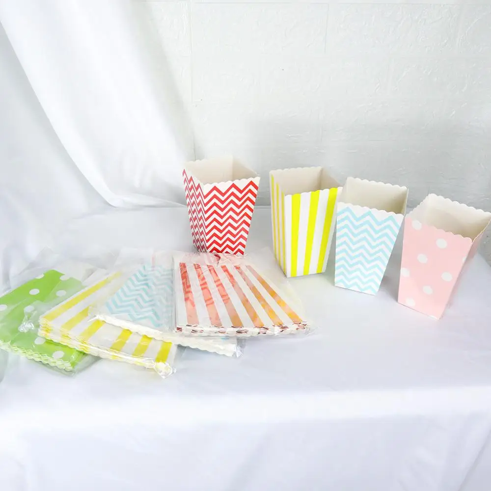 6/12 шт многоцветная полосатая бумажная коробка для попкорна в горошек попкорн