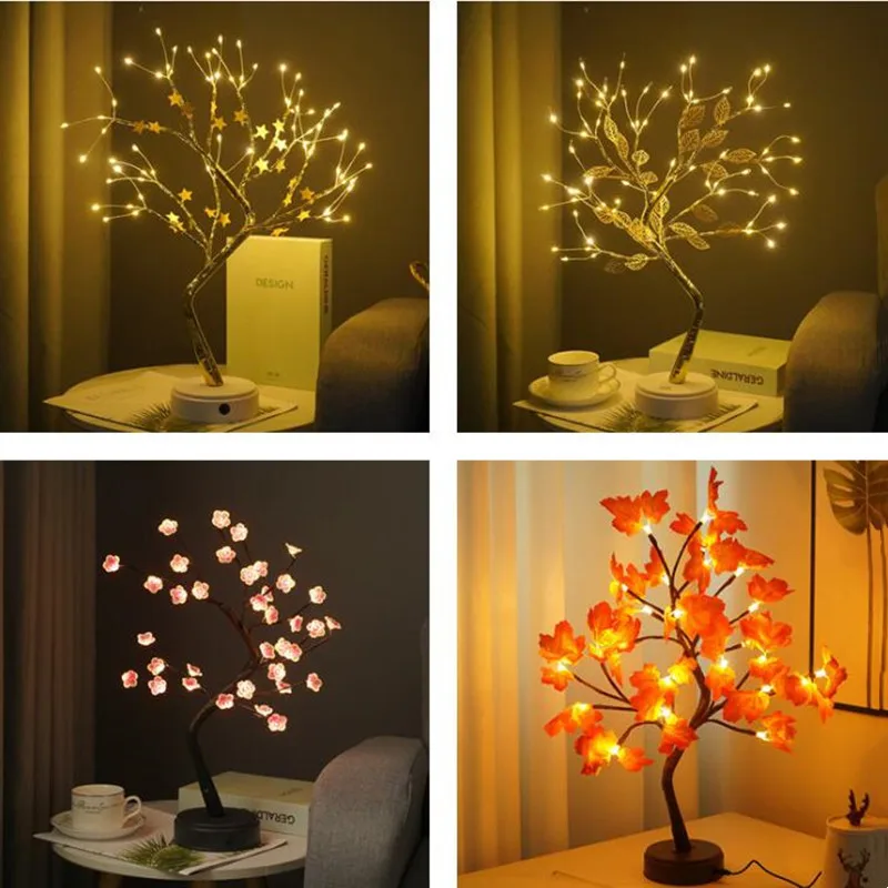 

LED Night Light Pearl Tree Lights Gypsophila Touch Switch USB Battery Operated for Bedroom Bedside Table Lamp Christmas Decor