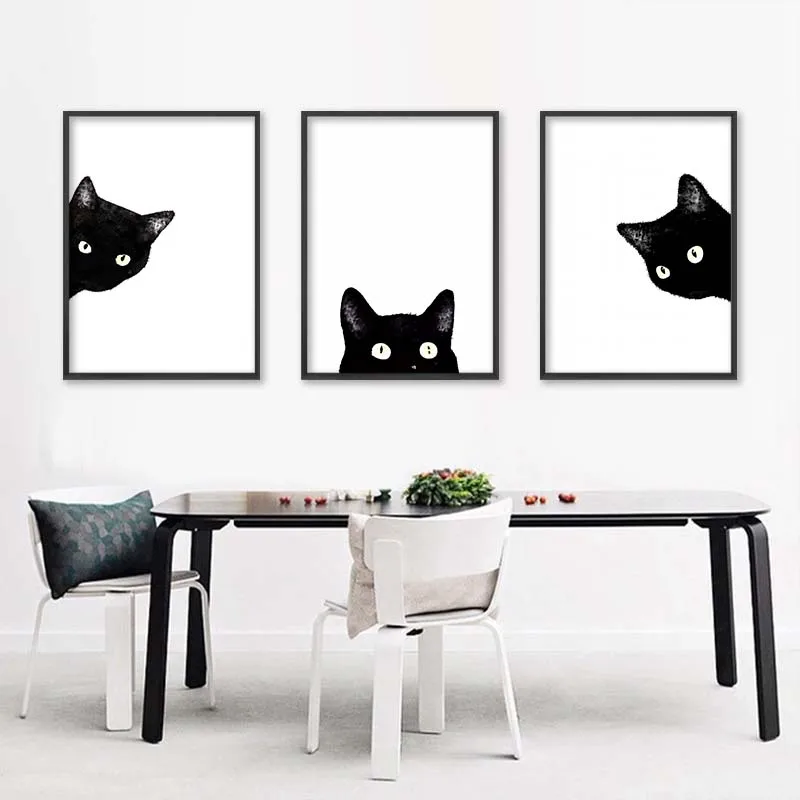 Conisi Акварельная Минималистичная кавайная животная черная кошка голова холст A4