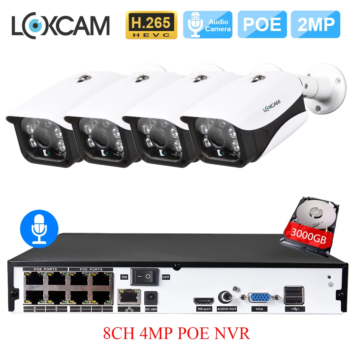 Loxcam H.265+ 8CH 5MP POE NVR Системы HD 48V 2MP 1080P@ 25fps Открытый водонепроницаемый POE IP Камера дневной и ночной режимы видеонаблюдение Системы - Цвет: 8CH NVR