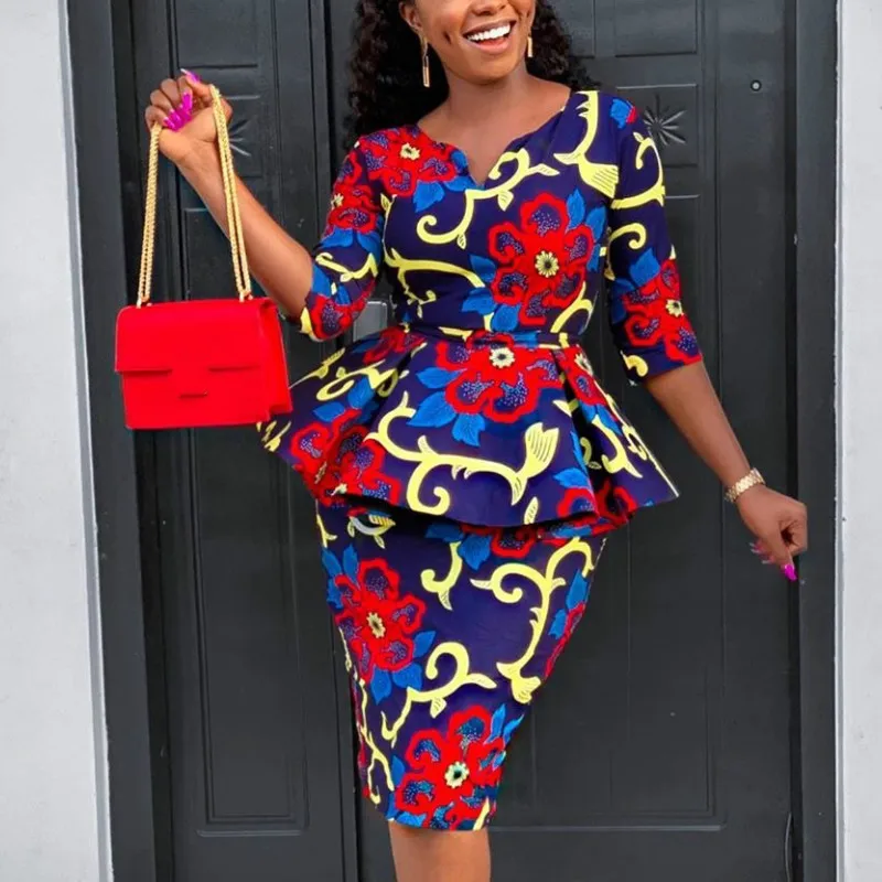 Женское платье с принтом круглым вырезом цветочным со съемным поясом винтажная