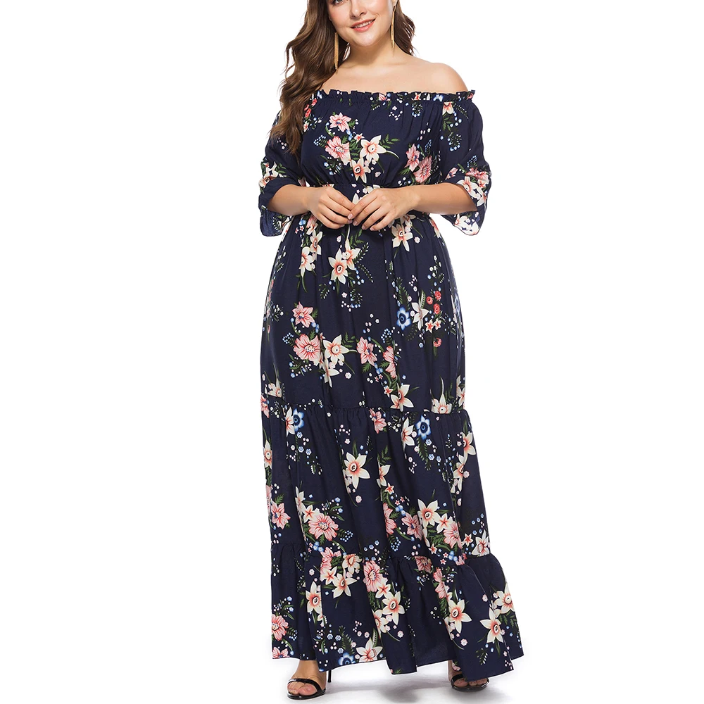 Женское платье с вырезом лодочкой и открытыми плечами большого размера|vestidos