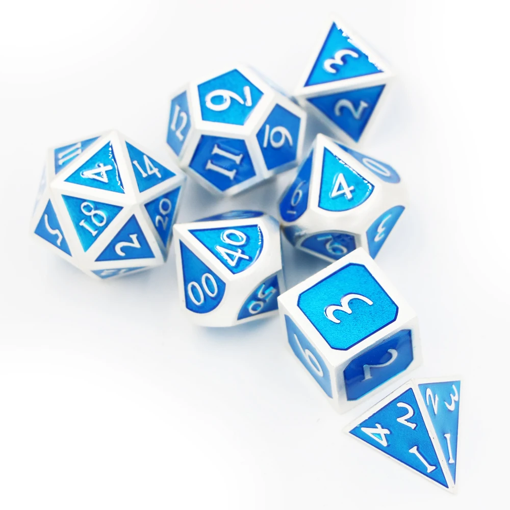 

New DNDs 7/Set Creative RPG Game Dice Set Metal Dice DND Pearl Silver Transparent Light Blue
