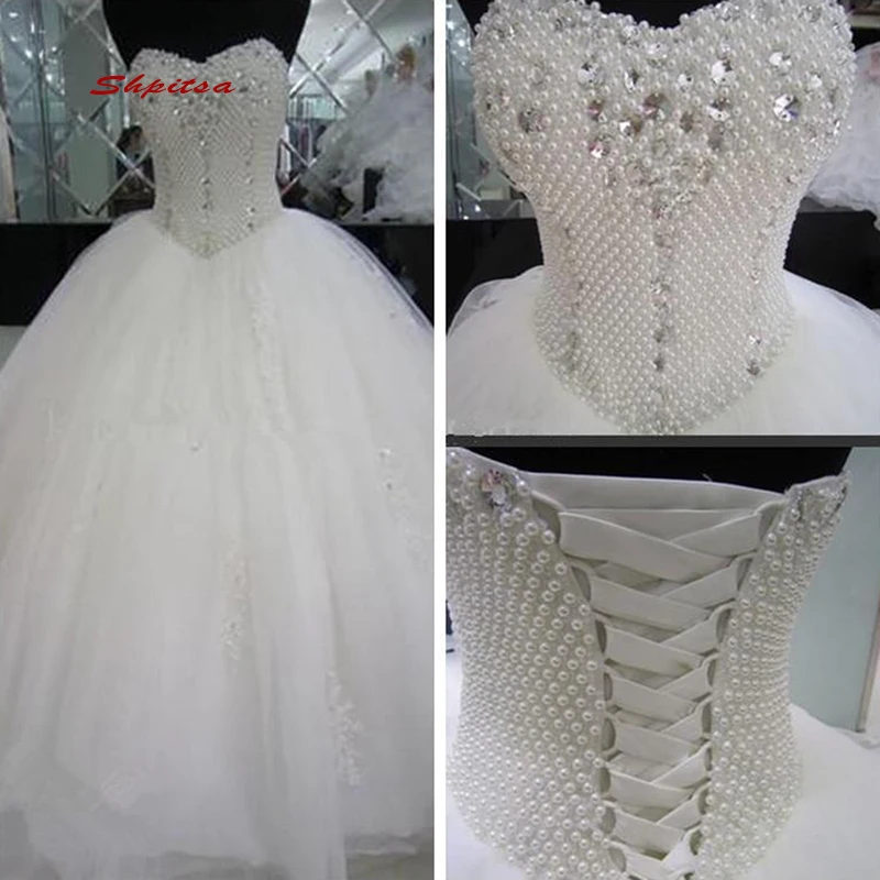 

Luxury Ball Gown Wedding Dresses Turkey Plus Size White Ivory Crystals Pearls Bride Bridal Weding Dresses Wedding Gowns