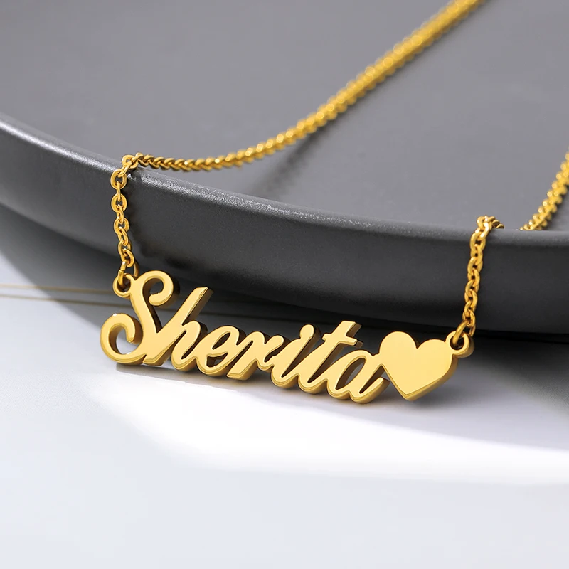 Custom Necklace Heart Pendant Stainless Steel Gold Chain Personalized Name Necklaces Choker Jewelry Necklaces for Women Dropship custom heart ribbon nameplate necklace stainless steel gold chain personalized name choker necklaces for women boho jewelry gift