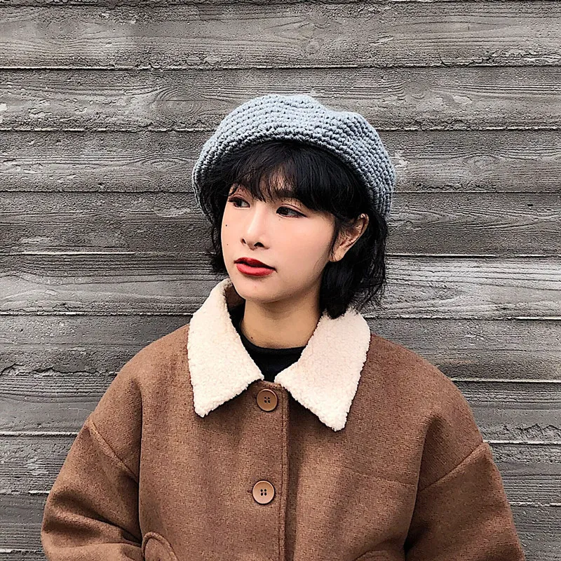 Coarse Beret Solid Color Hat Cute Hat Casquette Femme Czapka Damska Zimowa Chapeu Feminino Gorros De Invierno Boina Hombre