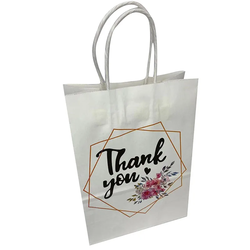 

10pcs Gift Bag Kraft Packaging Handle Paper THANK You Storage Bag for Wedding Candy Favor Bag With Handle