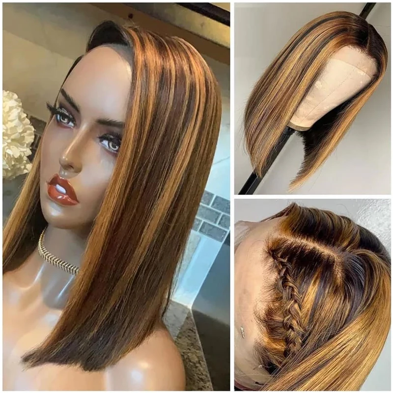 Омбре хайлайтер 13*4 кружевные передние парики из человеческих волос бразильские