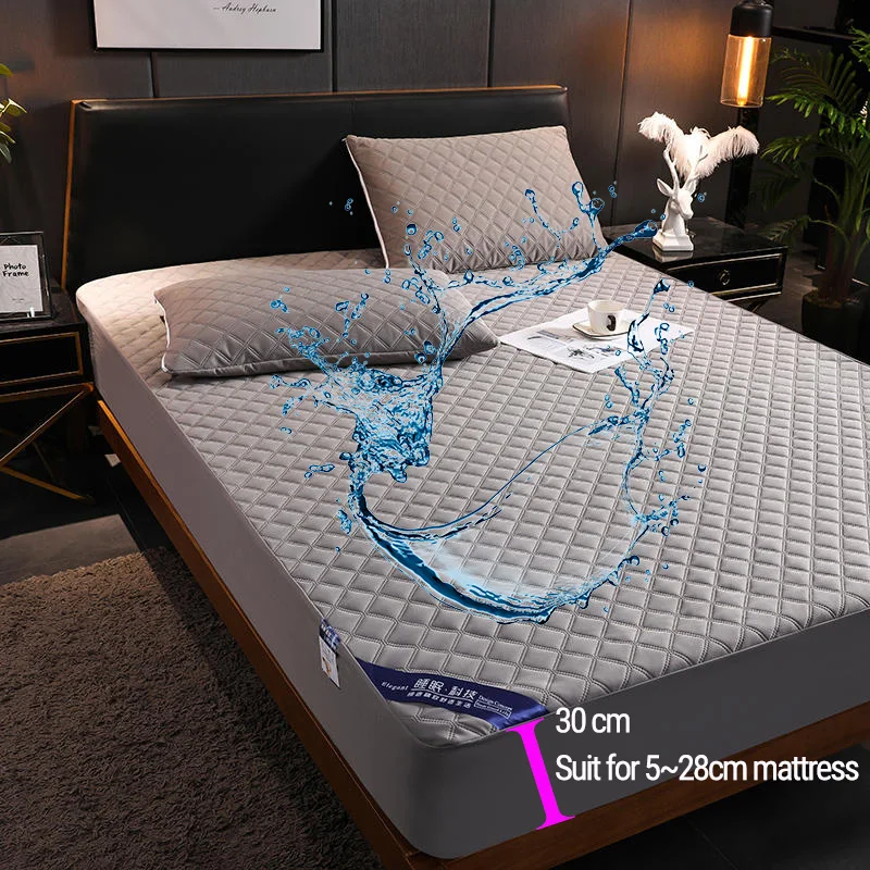 

Waterproof Bed Sheet, Solid Color Mattress Cover, Fitted Sheets Protector Pad, Quilted Bed Linens with Elastic Band