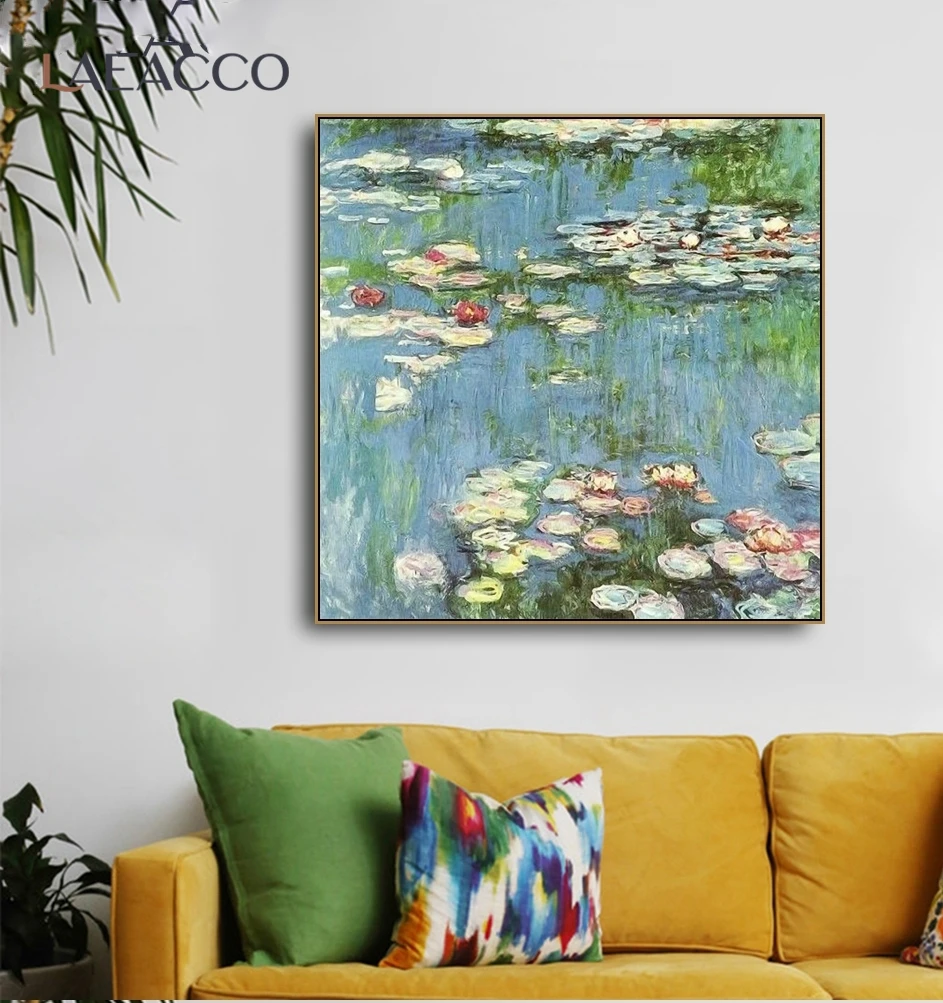 

Laeacco Water Lily by Cloud Monet Canvas Painting Cuadors Posters and Prints Wall Art Pictures For Home Living Room Wall Decor