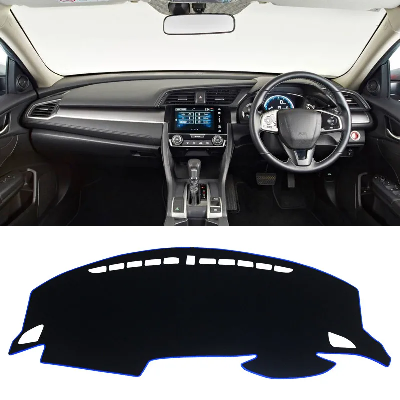 RHD Front Blue Side Для Honda Civic 10th приборной панели автомобиля коврик Избегайте светильник Pad приборной панели Ковры Анти-УФ аксессуары - Название цвета: RHD Front Blue Side