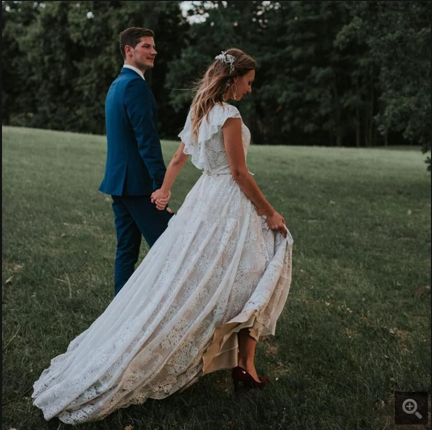 2020 new designer Bohemian white Lace beach Wedding Dresses cap sleeve sheer back sexy floor length summer bride gowns hot sale | Свадьбы и