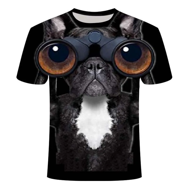 

2021 spring summer new cool 3D flower cat pattern T-shirt summer casual trend top sleeve round neck 3D wind pattern clothing