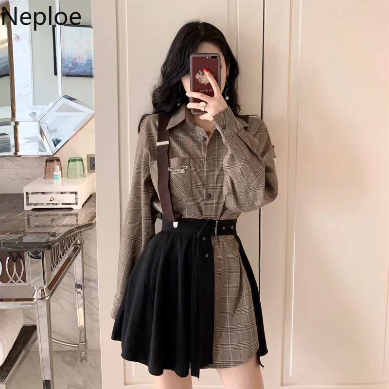 Neploe свободные плюс Размеры Для женщин комплекты Винтаж плед макси длинная