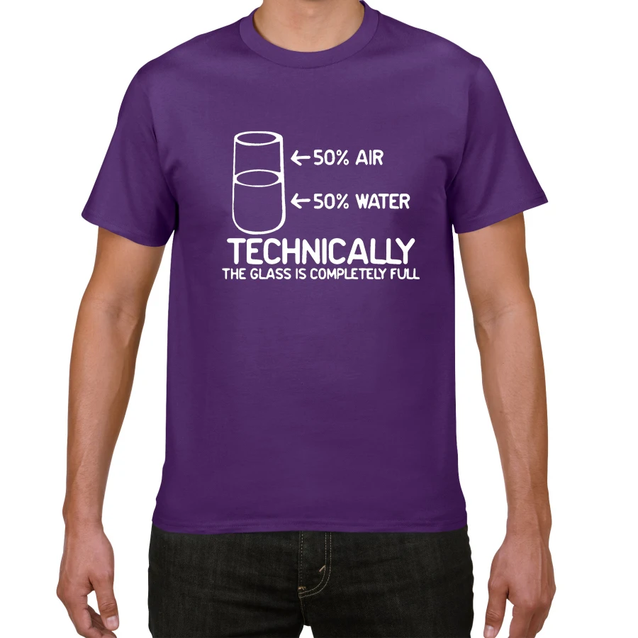 Technically The Glass Is Completely Full SCIENCE sarcasm Funny T Shirt Men Cotton Graphic Novelty humor summer t-shirt men cloth | Мужская