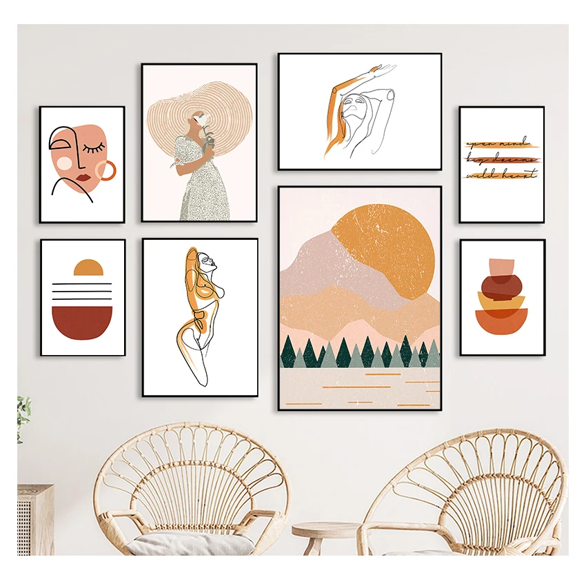 

Retro Wall Art Canvas Painting Nordic Posters And Prints Wall Pictures For Living Room Decor Girl Body Geometry Curve Abstract