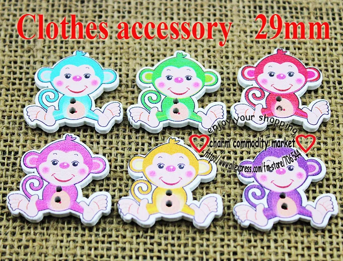 

50 шт., деревянные пуговицы с изображениями животных с изображением обезьяны, 29 мм, аксессуары для шитья одежды, сапог, пальто, WCF-346