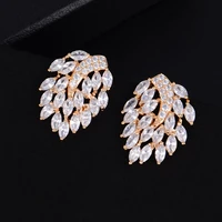 larrauri trendy clear cubic zirconia silver gold bridal wedding fantastic stud earring leaves shape jewelry design fashion