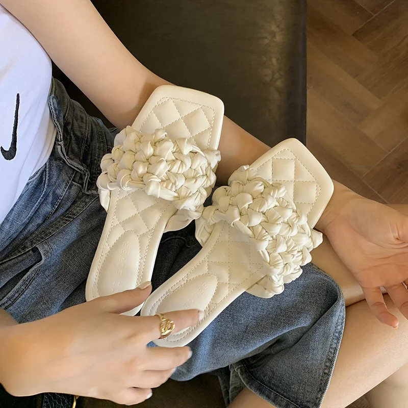 

Female Slippers Fashion Flat With Sandals Weave Ladies Flip Flops Woman Outdoor Shoes Lady Slides Shoes For Women Slippers
