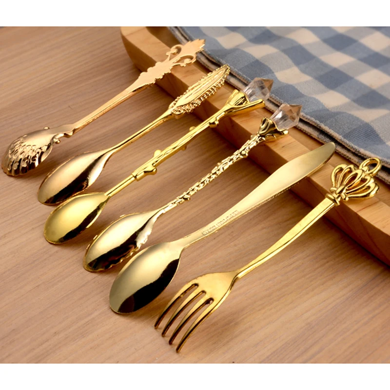 

Retro European-Style Palaces Tableware 6 Sets Dessert Table Decoration Spoon Coffee Lower Spoon Gold Silver Bronze Color KI